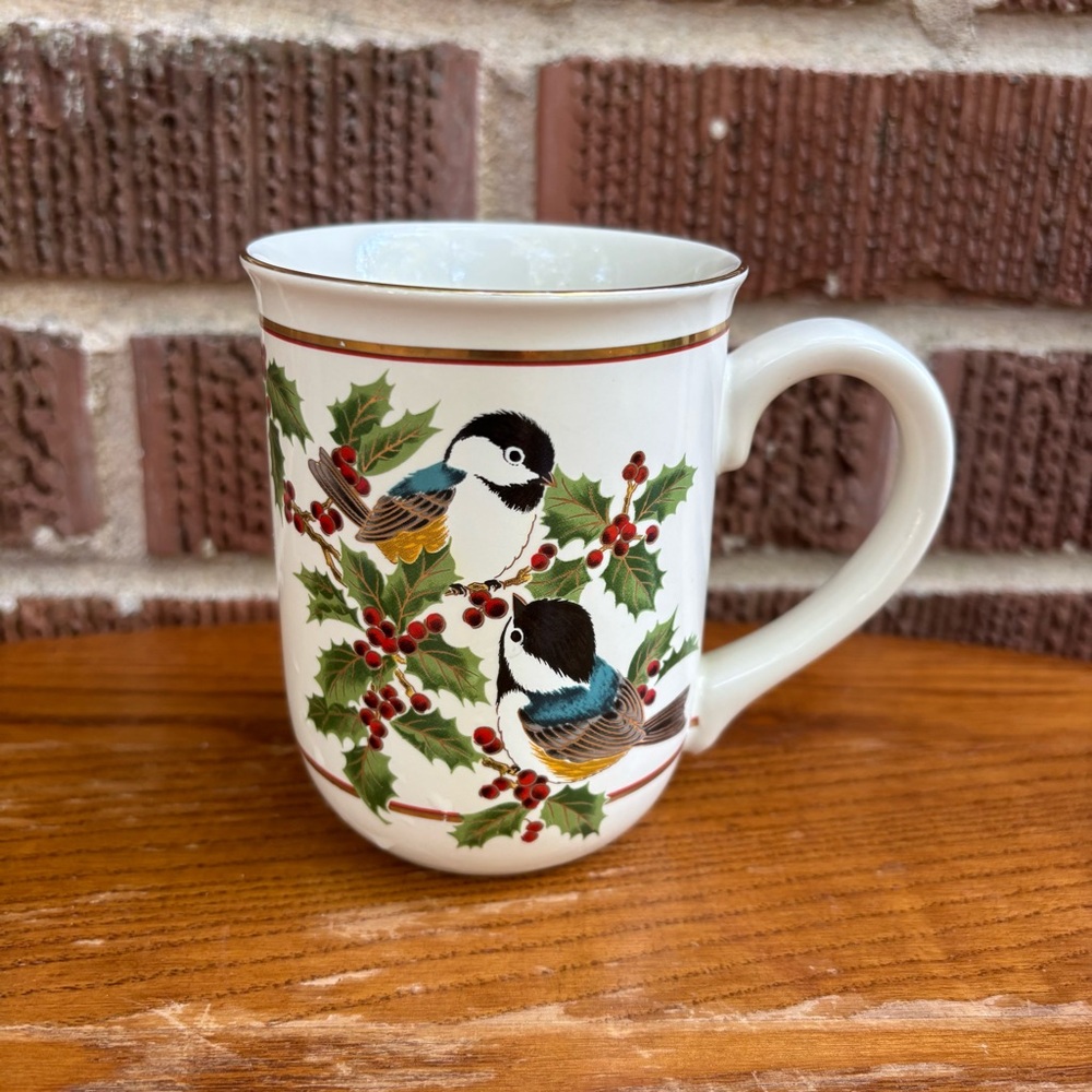 Vintage Otagiri Chickadee Coffee Mug Cup Gibson Greeting Cards Japan Holly Berry